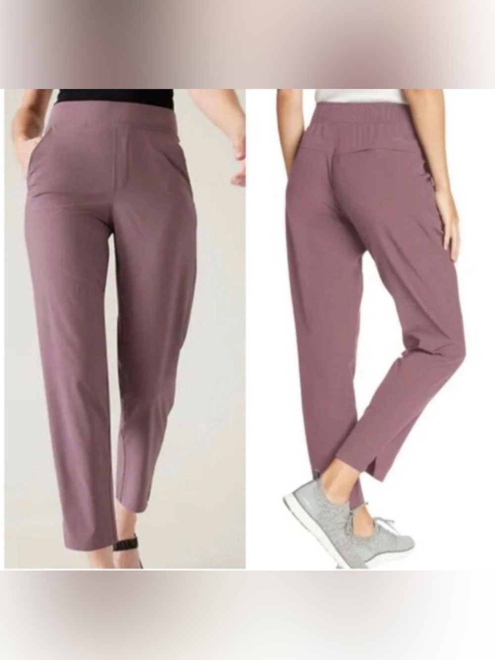 ATHLETA | BROOKLYN ANKLE PANTS IN DAMASK MAUVE TAPERED MID RISE SIZE 8